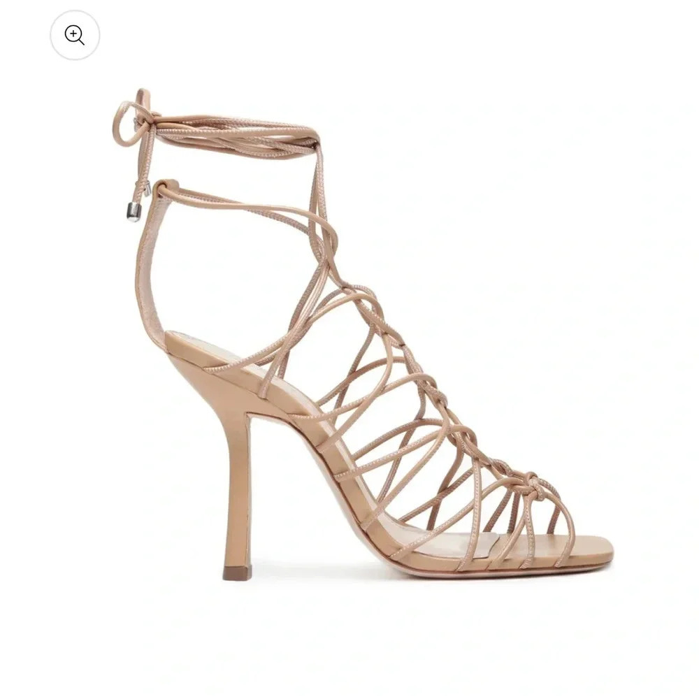 Schutz nude/tan Heyde Leather woven square toe strappy Sandals size 10 NWT